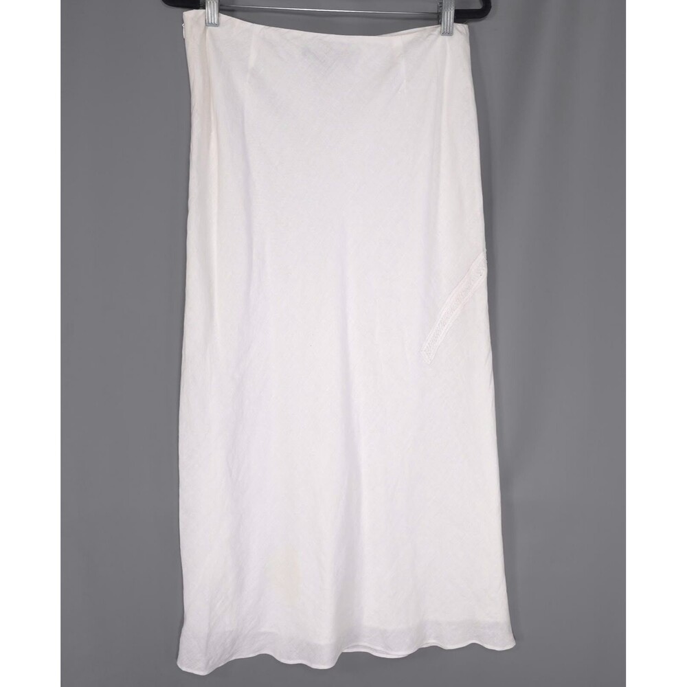 LAFAYETTE 148 NEW YORK Womens Maxi Skirt 10 100% Linen Embroidered Lace White